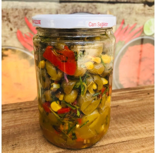 Köz Biberli Mantarlı Yeşil Zeytin Mezesi 600 Gr 